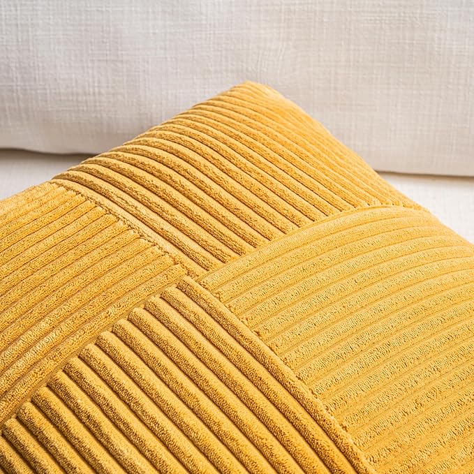 Fancy Homi 2 Packs Gold Yellow Lumbar Decorative Throw Pillow Covers 20x28 Inch for Couch Bed Sofa, Rustic Farmhouse Boho Spring Home Decor, Soft Striped Corduroy Rectangle Accent Cushion Case 50x70cm