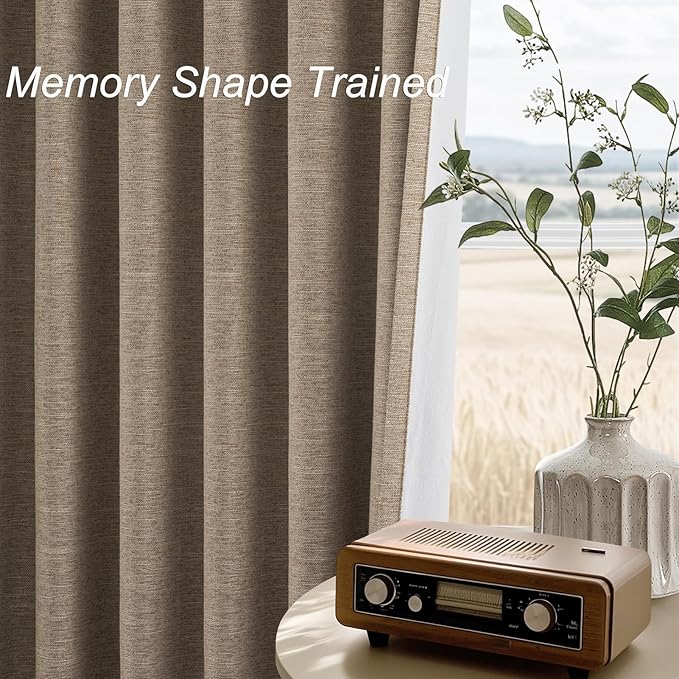 Topfinel 95 Inches Long Custom Linen Blackout Curtains Taupe Pinch Pleated Noise Cancelling Curtains with Pin Hooks for Traverse Burlap Viral Drapes 2 Panels for Living Room Bedroom
