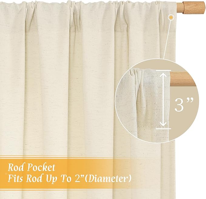 LAMIT Light Beige Linen Semi Sheer Curtains 45 Inch for Bedroom, Light Filtering Neutral Privacy Window Curtains Boho Rod Pocket Living Room Decor Panels for Loft Room, 2 Panels, 42 x 45 Inch