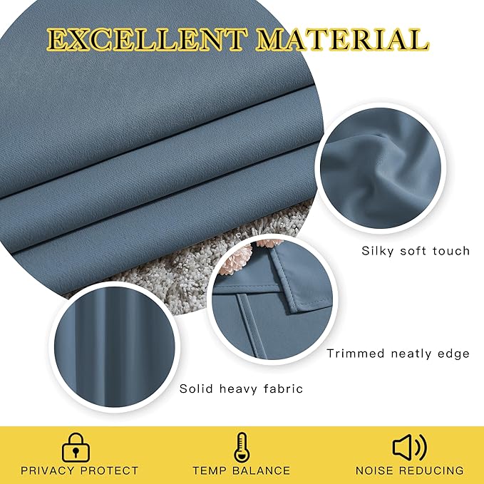 NICETOWN Smoky Blue Doorway Curtains 78 inches Long, Grommet Privacy Door Curtains Room Darkening Thermal Window Treatments for Bedroom/Living Room, 2 Panels, W52 x L78