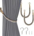 NICEEC 2 Pack Natural Cotton Rope Curtain Tiebacks Elegant Boho Style Decorative Drape Tie Backs Soft Hand-Woven Rope Curtain Holdbacks with Metal Hook for Home & Office Drapery (Grey & Beige)