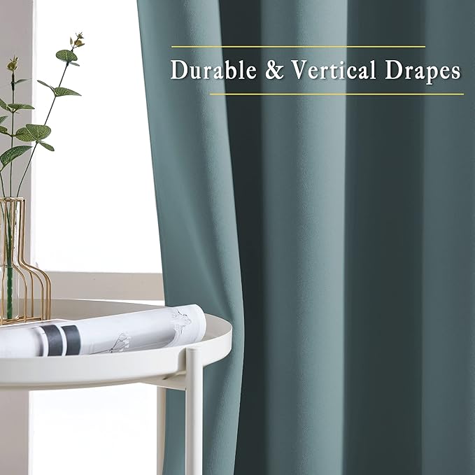 NICETOWN Room Darkening Extra Long Curtains - Home Fashion Ring Top Thermal Insulated Weighted Large Window Treatment Drapes for Nursery (W80 x L108, Greyish Blue, Set of 2)