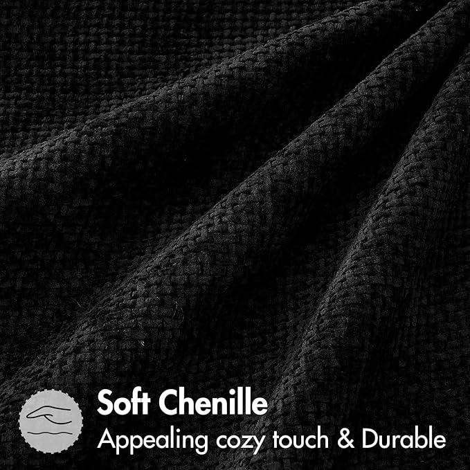 MIULEE Pack of 2 Couch Throw Pillow Covers 18x18 Inch Black Modern Boho Accent Decorative Pillow Covers Soft Chenille Farmhouse Cushion Covers for Home Decor Bed Sofa Living Room