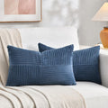 Fancy Homi 2 Packs Dusty Blue Lumbar Decorative Throw Pillow Covers 16x26 Inch for Living Room Couch Bed Sofa, Rustic Farmhouse Boho Home Decor, Soft Striped Corduroy Rectangle Accent Cushion Case