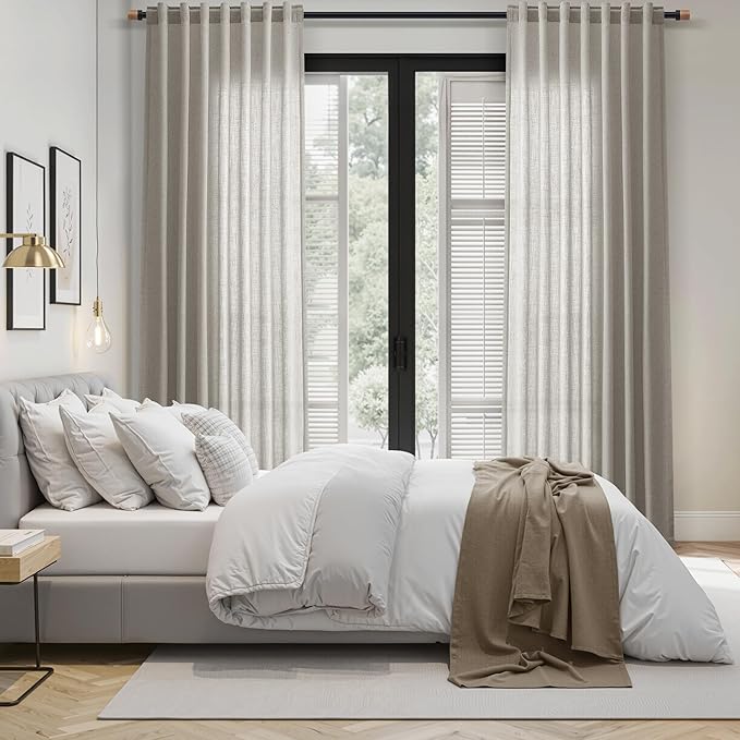 Silver Grey Linen Curtains 102 Inches for Living Room Bedroom Extra Long Back Tab Curtain Neutral Farmhouse Light Filtering Semi Sheer Ceiling to Floor for Large Window Office 2 Panels