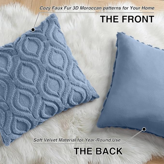 decorUhome Throw Pillow Covers 20x20 Inch Set of 2, Soft Plush Faux Wool Dusty Blue Solid Couch Pillow Covers, Accent Farmhouse Neutral Square Pillow Cases for Sofa Bed Living Room
