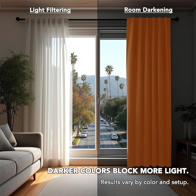 Deconovo Extra Long Blackout Curtains W52 x L108 Inch, Orange Flame, 1 Pair, Back Tab and Rod Pocket Thermal Insulated Room Darkening Curtains for Bedroom