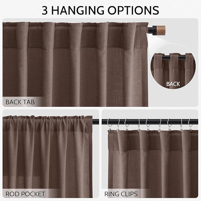 Cappuccino Linen 112 Inch Curtains for Living Room Light Filtering Semi Sheer Curtain Back Tab Modern Rustic Home Decor Neutral Drapes Floor to Ceiling High Window for Bedroom 52x112, 2 Panels