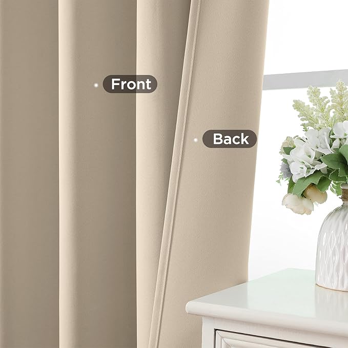 CUCRAF Light Beige Blackout Curtains 108 inch Length 2 Panels Set, Rod Pocket Room Darkening Drapes for Bedroom Living Room, Insulated Thermal Light Blocking Window Curtain (W52 x L108 Inch)