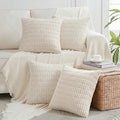 Fancy Homi 4 Packs Boho Cream Decorative Throw Pillow Covers 26x26 Inch for Living Room Couch Bed Sofa, Rustic Modern Farmhouse Home Decor, Soft Plush Corduroy Beige Cute Square Cushion Case 66x66 cm