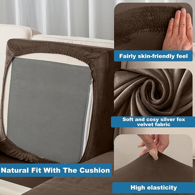 Couch Cover Stretch Velvet Sofa Cushion Cover 1-Piece - Elastic Washable Slipcover for Seat or Backrest, Couch Seat Covers for Sofas (Coffee)