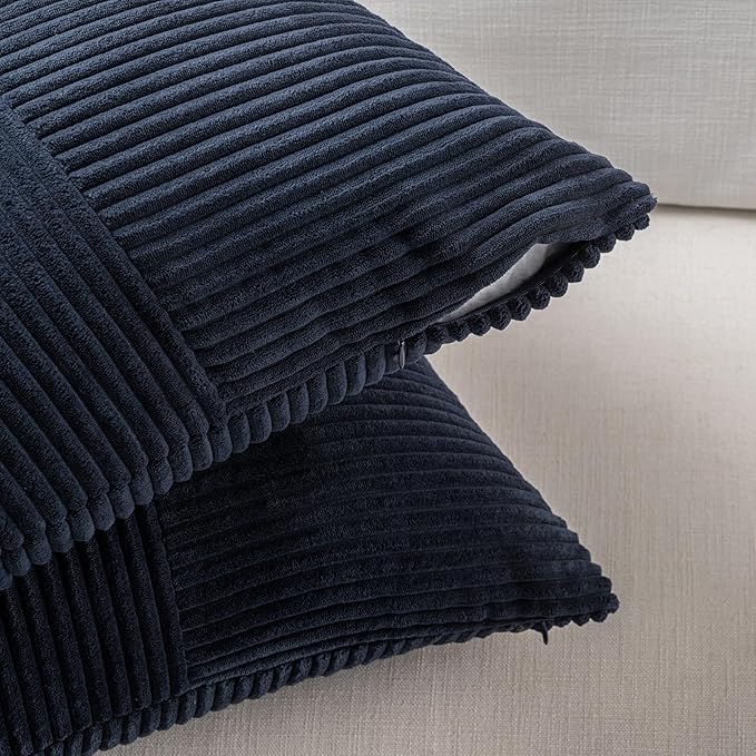 Fancy Homi 2 Packs Navy Blue Long Lumbar Decorative Throw Pillow Covers 12x24 Inch for Couch Bed Sofa, Rustic Farmhouse Boho Home Decor, Soft Striped Corduroy Rectangle Accent Cushion Case 30x60 cm