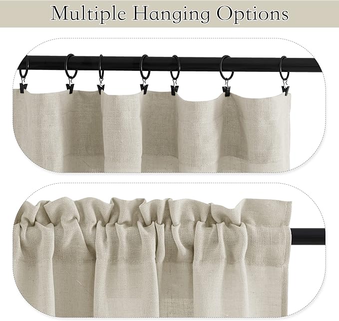 RYB HOME Window Topper Curtains - Linen Textured Semi Sheer Curtains Privacy Rod Pocket Curtain Valances Tiers Set Light Filter for Bedroom Cafe Kitchen, Angora, 36 x 36 inch, 1 Pair