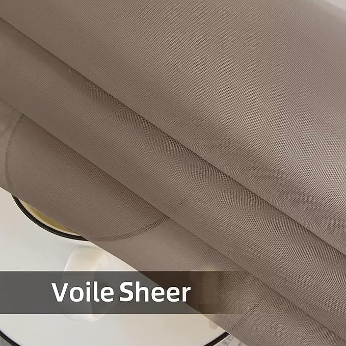 youleyar Solid Sheer Rod Pocket Curtain Voile Draperies 2 Panels White Beige Black Grey Ivory 52 Inch Width 84 Inch Long 1 Pair for Kitchen Bedroom Children Living Room Yard (Taupe,52Wｘ84L)