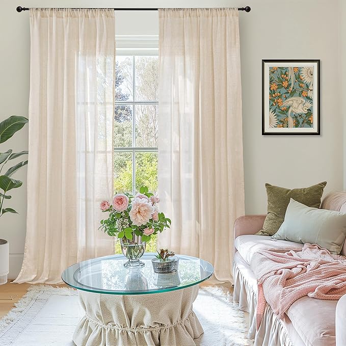 BGment Long Linen Curtains 102 Inch Length for Living Room Window, Semi Sheer Natural Textured Drapes for Bedroom Dining Farmhouse Decorative Rustic Rod Pocket Lightweight, 2 Panels, Each 52 Inch Wide