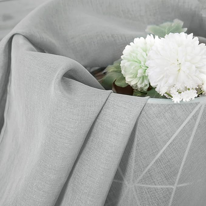 Tollpiz Short Sheer Tier Curtains Linen Textured Half Kitchen Curtain Sheers Light Filtering Rod Pocket Voile Small Curtain for Bathroom, 25 x 24 inches Long, Silver Grey, Set of 2 Panels