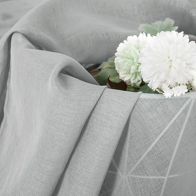 Tollpiz Sheer Curtain Linen Textured Bedroom Curtains Sheer Light Filtering Rod Pocket Voile Curtain for Living Room, 54 x 95 inches Long, Silver Grey, Set of 2 Panels