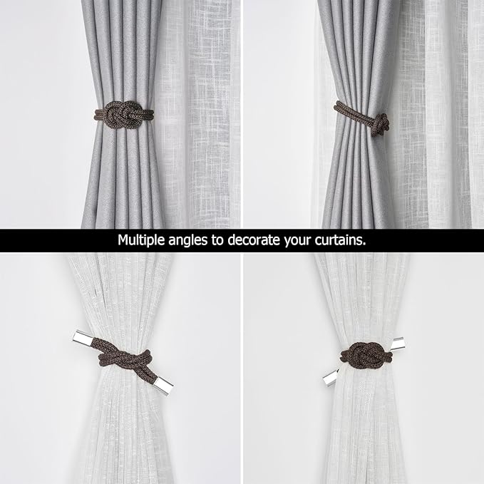 NICEEC 2 Pack Mini Magnetic Curtain Tiebacks Nordic Simple Style Drape Tie Backs Elegant Hand Weave Rope Knot Decorative Curtain Holdbacks for Home & Office Thin Window Drapery (Coffee)