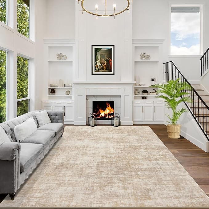 4x6 Area Rugs Washable Rug: Modern Abstract Living Room Rug Soft Anti-Skid Thin Carpet Indoor Floor Non-Shedding Carpets for Bedroom Dining Room Farmhouse Nursery Home Office - Beige