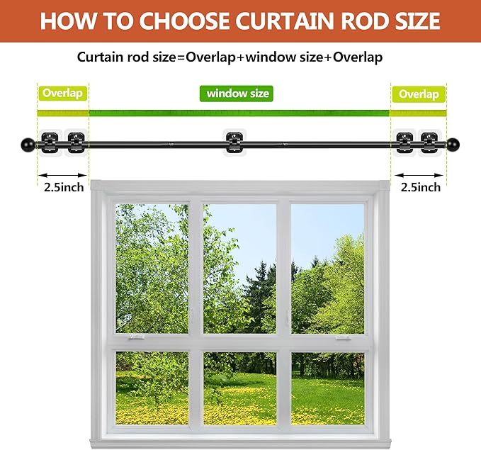 Curtain Rods No Drilling for Windows,5/8 Inch Diameter Drapey Pole with No Drill Curtain Rod Brackets (2PCS Black, 48 to 84")