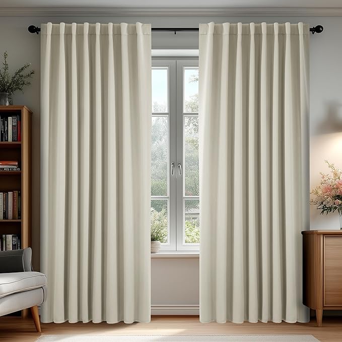 Deconovo Blackout Curtains, Thermal Insulated, W70 x L84 2 Panels, Back Tab, Machine Washable, Room-Darkening Drapes for Bedroom/Living Room Light Beige
