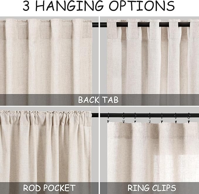 Nanspring Beige Curtains for Kitchen Windows Over Sink 36 inch Length Rustic Farmhouse Linen Blend Semi Sheer Curtains Back Tab and Rod Pocket Small Window Curtain for Cafe 30 x 36 Inch,2 Panels