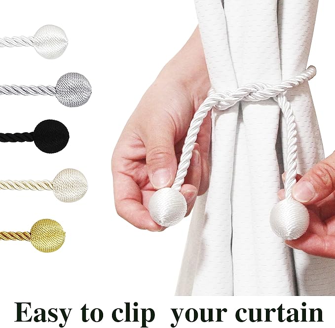 Curtain Tiebacks Outdoor Elegant Decorative Tie Backs Modern Rope Tiebacks for Drapes Window Curtain Holdbacks for Draperies (White, 2)