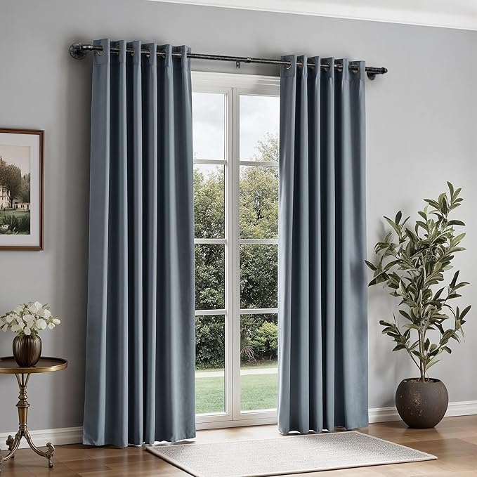 Zeerobee Curtain Rods for Windows 66 to 120, 1 Inch Industrial Wrap Around Vintage Black Curtain Rod, Indoor/Outdoor Room Divider Adjustable Drapery Pole, 66"-120"