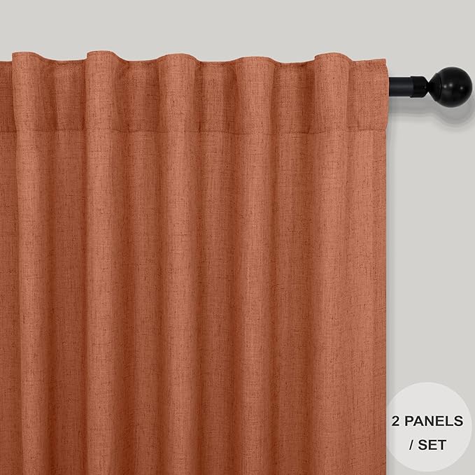 Pitalk 63 Inch Curtains for Living Room Dining Room Linen Sheer Colorful Hippie MCM Boho Abstract Mid Century Modern Curtains for Bedroom 2 Panels Terra cotta Rust Colored Fall Decor 52x63 Inches Long