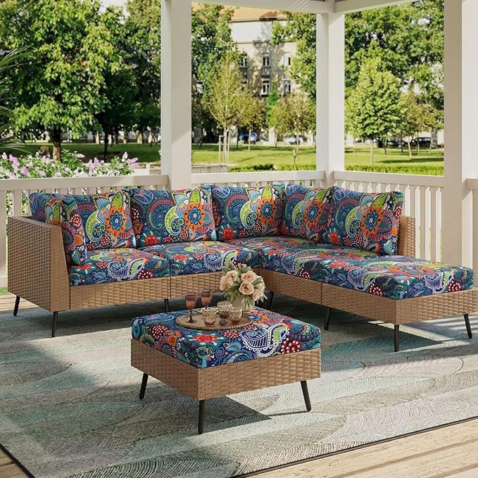 hyha Printed Couch Cushion Covers, Floral Sofa Covers Washable for 3 Cushion Couch, Stretch Pattern Outdoor Cushion Covers for Patio Furniture with Elastic Bottom(3 Packs, Paisley)