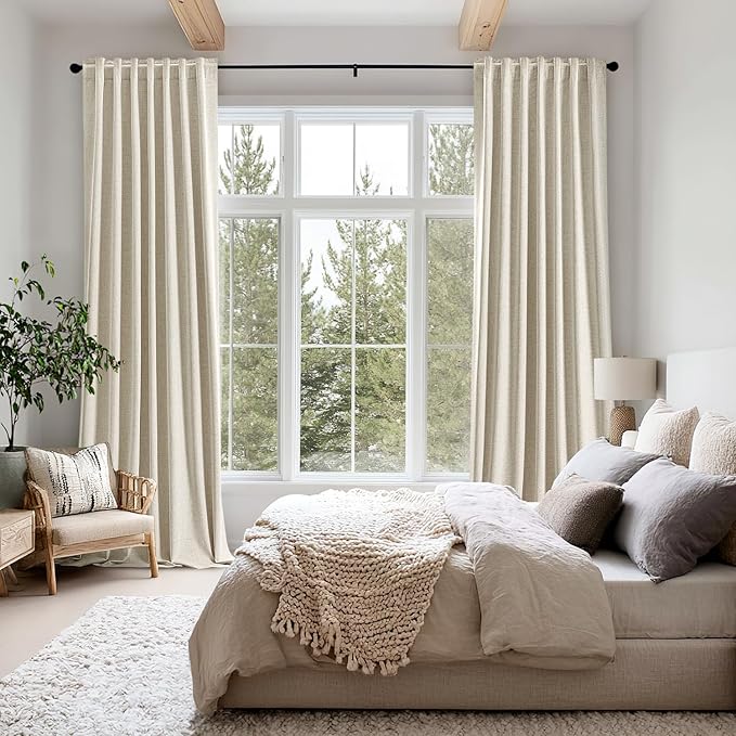 MIULEE 100% Blackout Linen Curtains for Bedroom, Cream Solid Luxury Decor Thermal Insulation Room Darkening Drapes for Living Room Nursery Back Tab Rod Pocket 42 x 72 Inches, 2 Panels