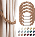 NICEEC 4 Pack Strong Magnetic Curtain Tiebacks Modern Simple Style Drape Tie Backs Convenient Decorative Weave Rope Curtain Holdbacks for Thin or Thick Home & Office Window Draperies (Light Coffee)