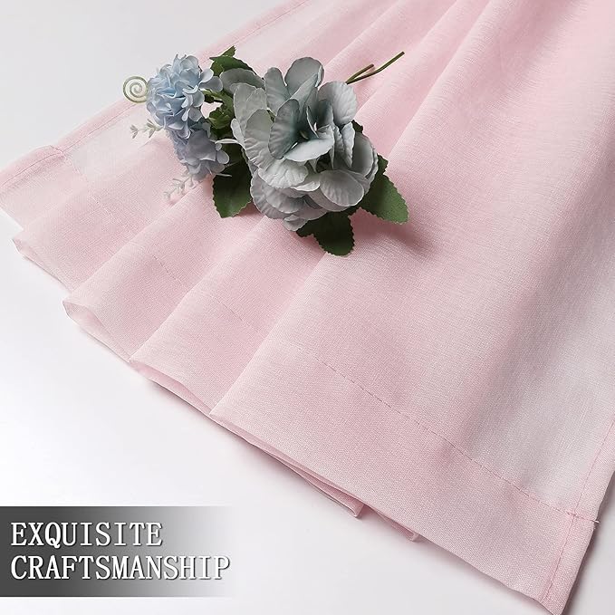 Tollpiz Sheer Curtains Linen Textured Bedroom Curtain Sheers Light Filtering Rod Pocket Voile Curtains for Living Room, 54 x 84 inches Long, Pink, Set of 2 Panels