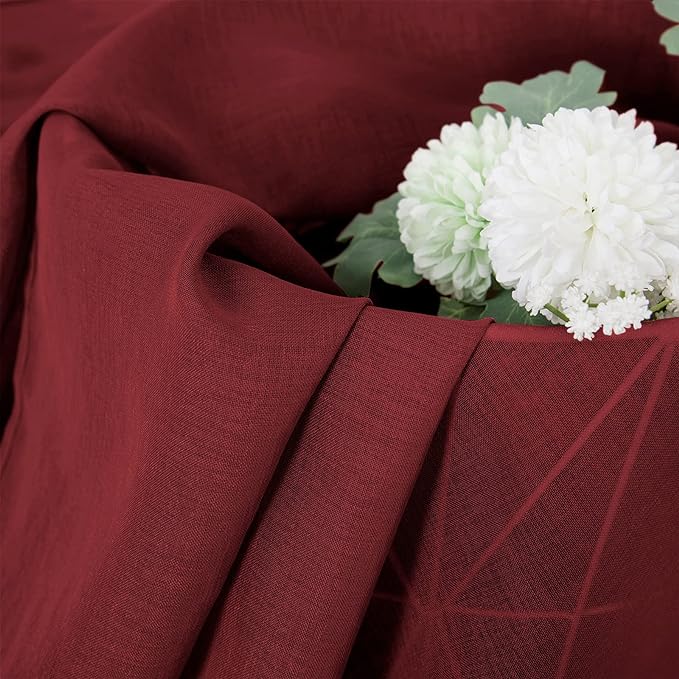 Tollpiz Sheer Curtains Linen Textured Bedroom Curtain Sheers Light Filtering Rod Pocket Voile Curtains for Living Room, 54 x 63 inches Long, Burgundy Red, Set of 2 Panels