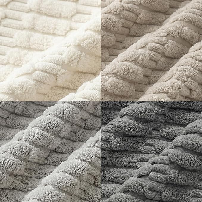 Fancy Homi Set of 4 Grey and White Boho Decorative Throw Pillow Covers 26x26 Inch for Couch Bed Sofa, Aesthetic Modern Bohemian Room Decor, Fuzzy Fluffy Cozy Corduroy Textured Cushion Case 66x66cm