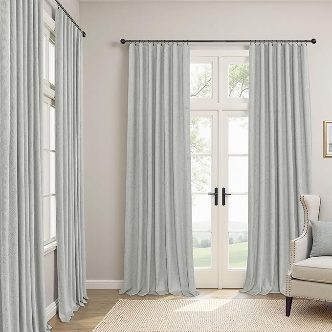 Pitalk Light Grey Blackout Curtain Panels 90 Inches Long for Bedroom 2 Panel Sets Rod Pocket Back Tab Room Darkening Linen Textured Dark Out Drapes for Living Room Thermal 52x90 in Length Dove Gray