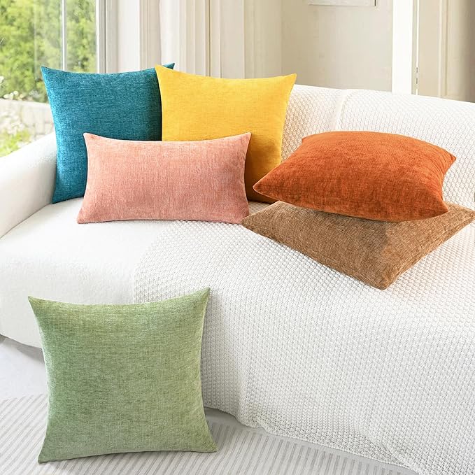 CaliTime Throw Pillow Covers Decorative 16 X 16 Inches Pack of 2 Cozy Chenille Cushion Case for Couch Sofa Bed Living Room Home Mustard Yellow