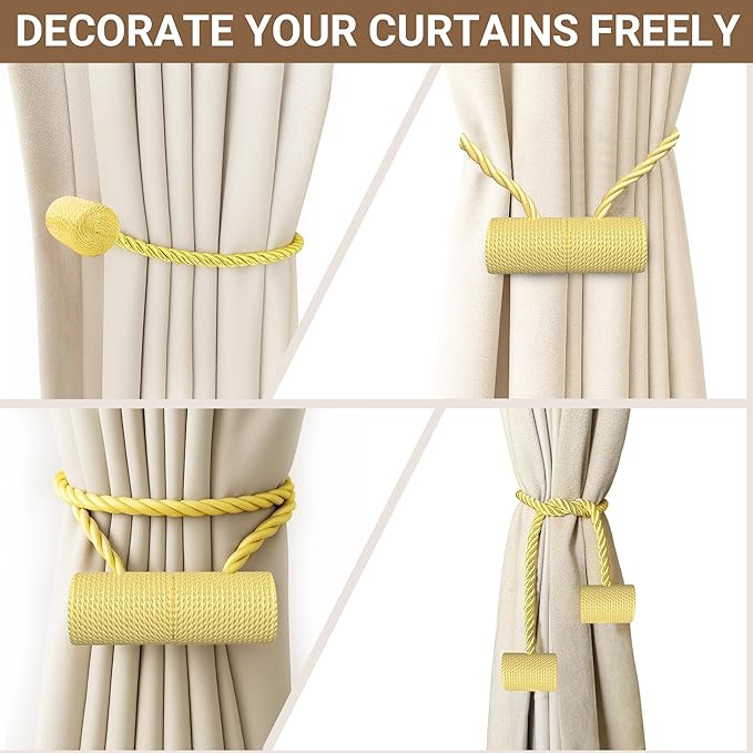 Hion Magnetic Curtain Tiebacks Golden 2pcs, Curtain Tiebacks Buckles Holdbacks Holders Hooks Clip for Home Bedroom Office Decorative Curtain