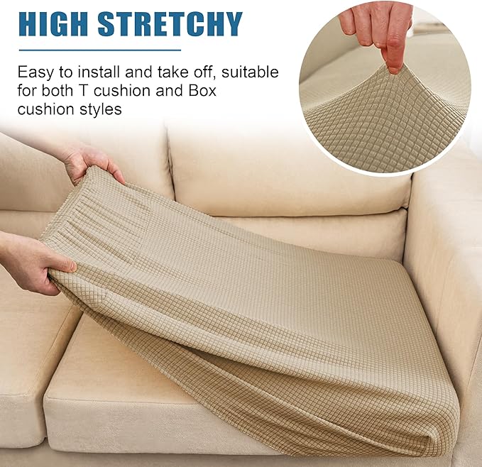 Water Resistance Sofa Seat Cushion Covers RV Couch Covers Stretch Furniture Protector for Dogs, Chindren (Sofa Cushion, Sand)