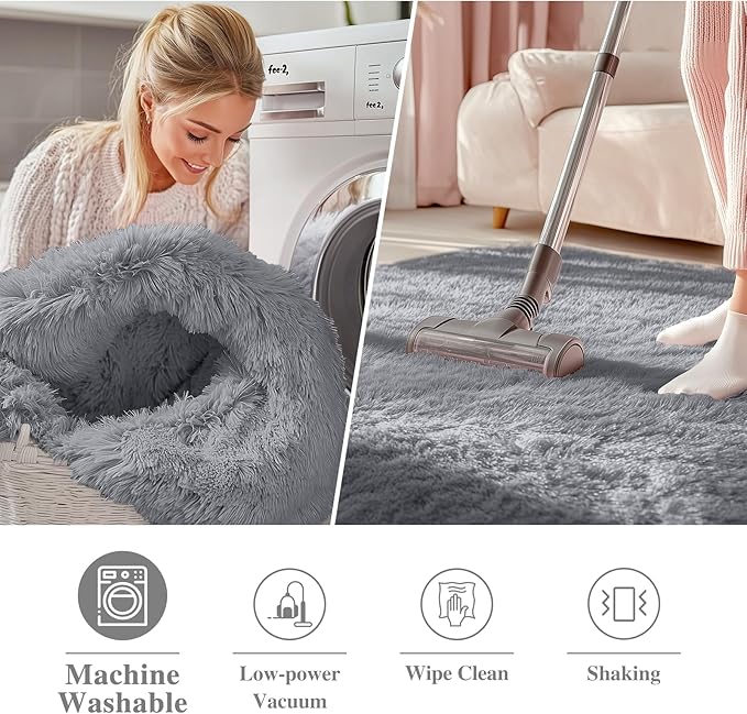 OLANLY Light Grey Round Rugs for Bedroom - Machine Washable, 3 ft Circle Area Rugs for Living Room, Soft and Fluffy Shaggy Carpet for Teen Girls and Boys, Nursery Rooms, Dorms, Home Decor Aesthetic