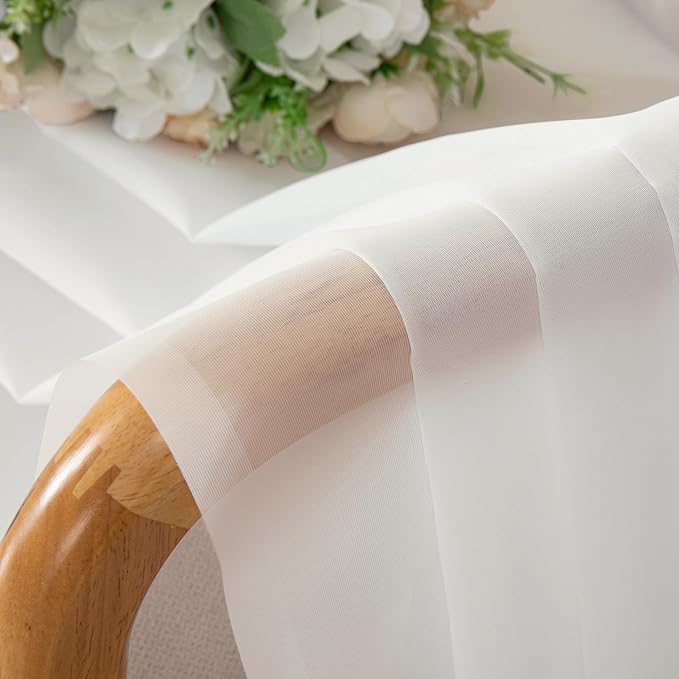 Simplebrand Ivory Sheer Kitchen Curtains (2 Panels, 42 x 36 Inch, Rod Pocket) - 100% Polyester Light Filtering Drapes for Bathroom, Living Room, Bedroom Decoration