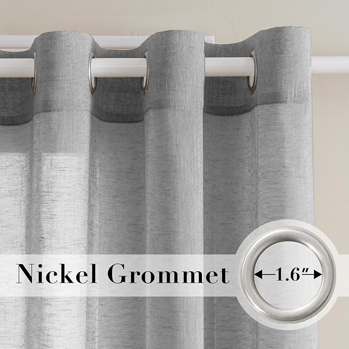 H.VERSAILTEX Linen Curtains Natural Linen Semi-Sheer Curtains 2 Panels Nickel Grommet Privacy Added Premium Soft Rich Material Drapes for Bedroom/Livingroom - 52x108 - Inch - Dove