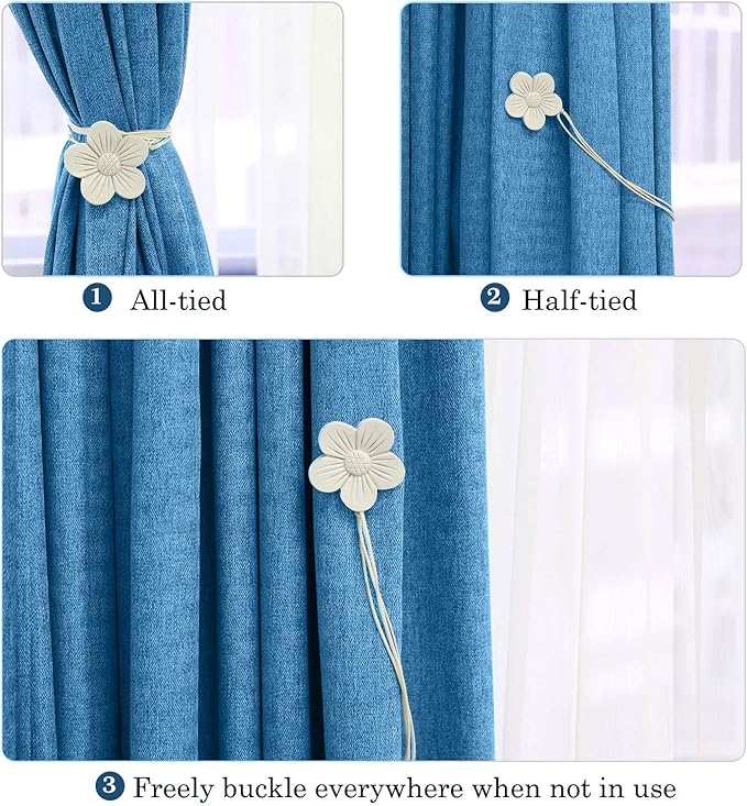Lewondr Vintage Magnetic Curtain Tieback, 1 Pair Resin Flower Curtain Drapery Holdback Window Curtain Decorative Buckle Holder for Home Cafe Balcony - White