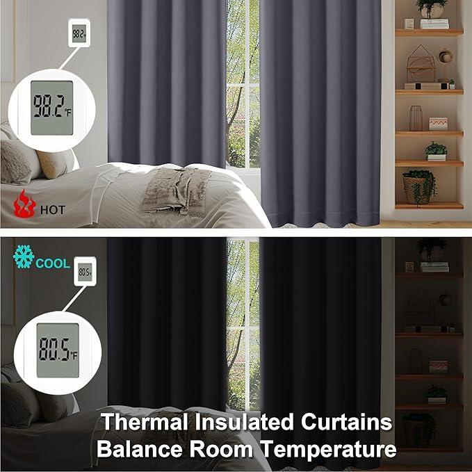 Simplebrand Ava Grey Blackout Curtains for Bedroom 90 Inches Long 2 Panels Set, Solid Privacy Energy Saving Living Room Window Treatment Curtains Blackout Drapes, W40 x L90 Inch, Grey