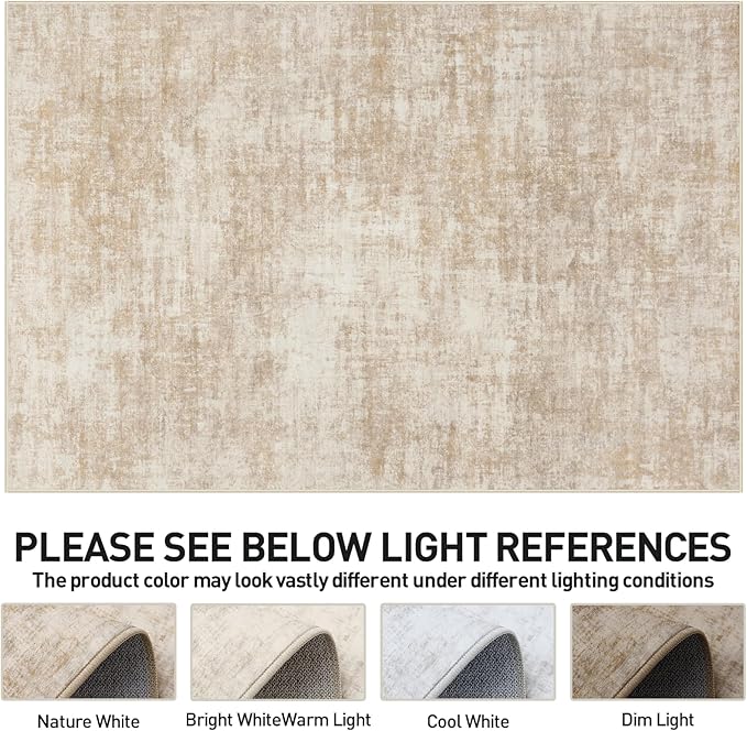 8x10 Area Rugs Washable Rug: Modern Abstract Living Room Rug Soft Anti-Skid Thin Carpet Indoor Floor Non-Shedding Carpets for Bedroom Dining Room Farmhouse Nursery Home Office Beige