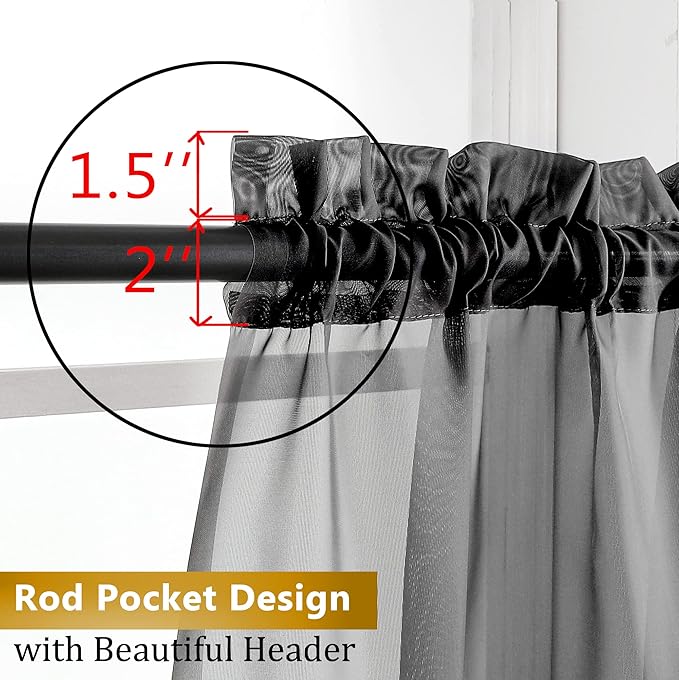 Aiyufeng Black Curtains & Drapes - Soft & Elegant Semi Sheer Curtains Privacy Panels for Living Room Bedroom Dining Patio Door Beautiful Window Decor, W40 x L72, 2 Pcs