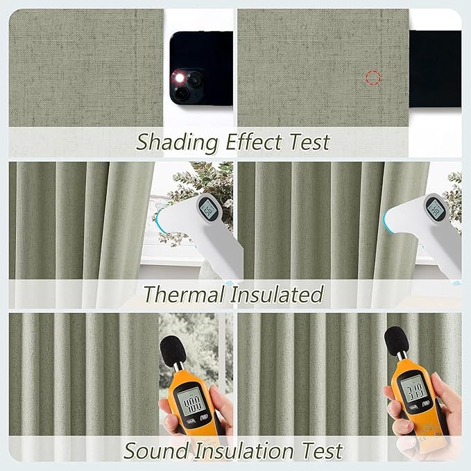 Guken Sage Green 100% Blackout Curtains 105 Inch Length 2 Panels Set for Living Room Bedroom Back Tab Thermal Insulated Black Out Linen Drapes Room Darkening Window Curtains