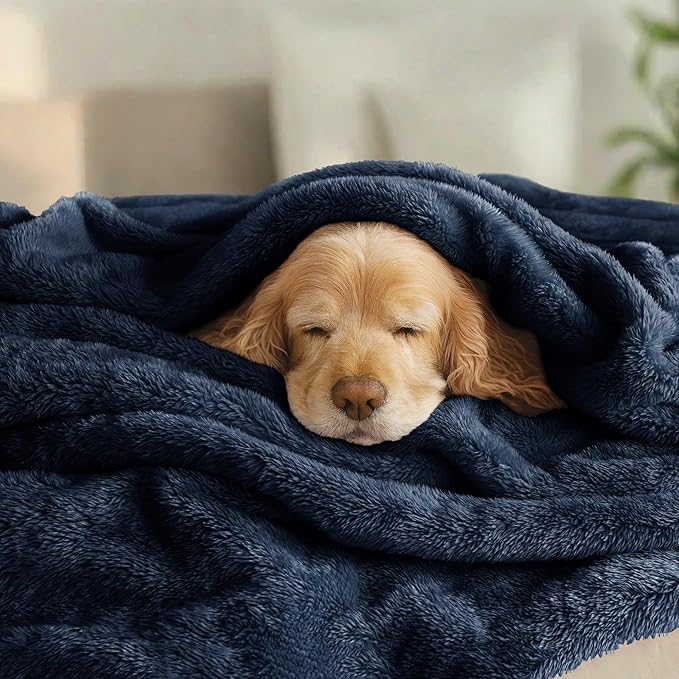 Exclusivo Mezcla Plush Fuzzy Fleece Bed Blanket Queen Size, Super Soft, Fluffy and Warm Blankets for Couch, Bed, All Season (Navy Blue, 90x90 inches)