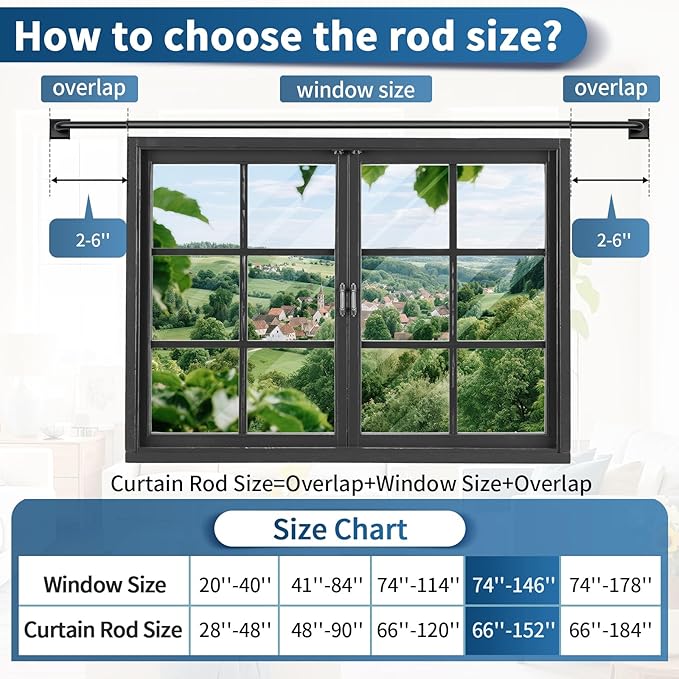 Black Curtain Rods for Windows 66-152Inch(5.5-12.7ft) Heavy Duty Wrap Around Blackout Curtain Rods, Extra Long Adjustable Room Darkening Drapery Rod for Bedroom, Living Room & Outdoor Patio