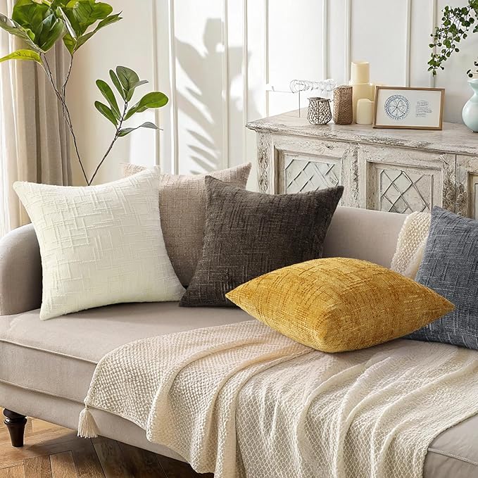 decorUhome Dark Grey Chenille Euro Sham Throw Pillow Covers 22x22 Set of 2 Textured Soft Cozy Slubby Couch Pillow Covers Modern Farmhouse Boho Decorative Pillow Cases for Bed Sofa Living Room
